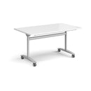 White rectangular Deluxe Fliptop Meeting Table by Dams with smooth surface and fliptop mechanism for versatile meeting room use.