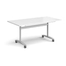 White rectangular Deluxe fliptop meeting table by Dams with smooth surface and sturdy metal legs.