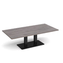 Eros rectangular coffee table by Dams with flat rectangular grey oak base, modern design, shown from a side view.