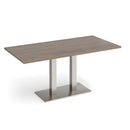 Dams Eros rectangular dining table with flat base in Barcelona Walnut wood, showcasing sleek modern design and wood grain texture.