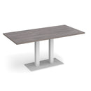 Dams Eros rectangular dining table with flat base in grey oak finish, showcasing the modern, sleek design and wood grain details.