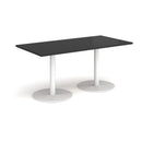 Dams Monza rectangular dining table with black finish, flat round base, modern design, and smooth tabletop surface.