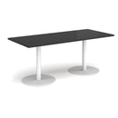 Dams Monza rectangular dining table with flat round black base, modern black wood finish, and sleek contemporary design.