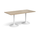 Dams Genoa rectangular dining table with trumpet base in Barcelona walnut wood, showcasing sleek modern design and rich wood grain.