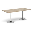 Rectangular Genoa dining table with trumpet base in Barcelona Walnut by Dams, showing the table's smooth surface and stylish design.