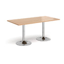 Dams Genoa rectangular dining table with beech finish and trumpet base, showcasing a sleek modern design and sturdy construction.