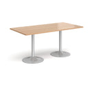 Dams Genoa rectangular dining table with a beech finish and trumpet-style base, showcasing a modern and elegant design.