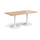 Dams Genoa rectangular dining table with a beech finish and trumpet-style base, showcasing a sleek, modern design.