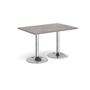 Dams Genoa rectangular dining table with grey oak finish and trumpet base, showcasing its sleek modern design and sturdy structure.
