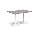Dams Genoa rectangular dining table with grey oak finish and trumpet base, showcasing a modern wooden table design.