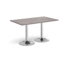Dams Genoa rectangular dining table with grey oak finish and trumpet-style base, showcasing sleek modern design.