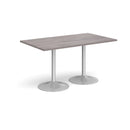 Dams Genoa rectangular dining table with trumpet base in grey oak finish, showcasing its modern design and stylish wood surface.