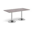 Dams Genoa rectangular dining table with grey oak finish and trumpet metal base, showcasing a modern kitchen or dining room setting.