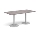 Dams Genoa rectangular dining table with grey oak finish and trumpet base, showcasing modern, sleek wood design.