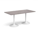 Dams Genoa rectangular dining table with grey oak finish and trumpet-style base, showcasing modern design and smooth surface.