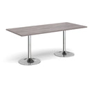 Dams Genoa rectangular dining table with grey oak finish and trumpet base, showcasing modern furniture design.