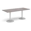 Dams Genoa rectangular dining table with trumpet base in grey oak finish, showcasing the modern design and wood texture.