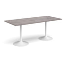 Dams Genoa rectangular dining table with grey oak finish and trumpet metal base, showcasing modern design and sturdy construction.