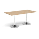 Dams Genoa rectangular dining table with Kendal Oak finish and trumpet base, showcasing a sleek wooden tabletop and modern design.