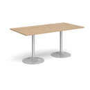 Dams Genoa rectangular dining table with Kendal oak finish and trumpet metal base, showcasing a modern wooden dining surface.