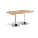 Dams Genoa rectangular oak dining table with a sleek trumpet base, showcasing smooth wooden surface and modern design.