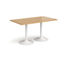 Dams Genoa rectangular oak dining table with a trumpet metal base, showcasing smooth wooden surface and modern design.