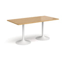 Dams Genoa rectangular oak dining table with trumpet metal base, showcasing its sleek, modern design and sturdy construction.