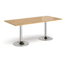 Dams Genoa rectangular oak dining table with a trumpet metal base, showcasing a sleek, modern design and smooth wooden surface.