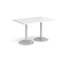 White Genoa rectangular dining table with a trumpet base by Dams, showcasing a sleek modern design and smooth surface.