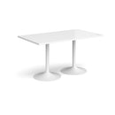 White Genoa rectangular dining table with a trumpet base by Dams, showcasing a modern, sleek design and smooth surface.