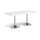 White Genoa rectangular dining table with trumpet base by Dams, showcasing smooth tabletop and sleek modern design.
