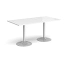 White Genoa rectangular dining table with a trumpet-style base by Dams, showcasing a sleek modern design and sturdy construction.