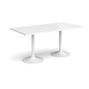 White Genoa rectangular dining table with trumpet base by Dams, showcasing a modern design and sturdy construction.