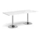 White Genoa rectangular dining table by Dams with a trumpet-style base, shown with a smooth tabletop and modern design.