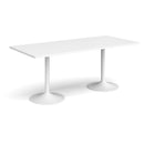 White Genoa rectangular dining table with a trumpet base by Dams, featuring a sleek modern design and smooth tabletop surface.