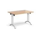 Dams rectangular folding leg table with curved foot rails in beech wood, showcasing its sturdy design and smooth surface.