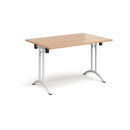 Dams rectangular folding leg table with curved foot rails in beech wood, showcasing its lightweight design and smooth finish.