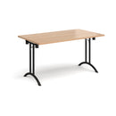 Dams rectangular folding leg table with curved foot rails in beech wood, showing smooth surface and sturdy foldable legs.