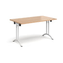 Dams rectangular folding leg table with curved foot rails in beech wood, showing its sturdy design and smooth surface.