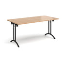 Dams rectangular folding leg table with curved foot rails in beech wood, showcasing smooth surface and sturdy design.