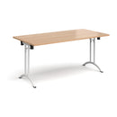 Dams rectangular folding leg table with curved foot rails in beech wood, showcasing the table's sturdy construction and smooth finish.