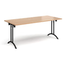 Dams rectangular folding leg table with curved foot rails in beech wood, showcasing smooth surface and sturdy frame.