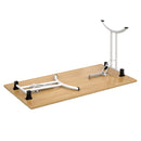 Dams beech rectangular folding leg table with curved foot rails, showing the underside and foldable legs.