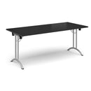 Black rectangular folding leg table with curved foot rails by Dams, showing smooth surface and sturdy foldable legs.