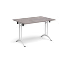 Grey oak rectangular folding leg table with curved foot rails by Dams, showcasing its sturdy design and stylish finish.