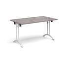Grey oak rectangular folding leg table with curved foot rails by Dams, showing its sturdy structure and smooth finish.