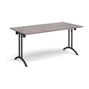 Grey oak rectangular folding leg table with curved foot rails by Dams, showcasing its sturdy design and smooth finish.