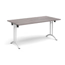 Gray oak rectangular folding leg table with curved foot rails by Dams, showcasing a sturdy, space-saving design.