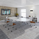 Grey oak rectangular folding leg table with curved foot rails by Dams, showcasing its sturdy design and sleek surface.