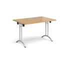 Dams rectangular folding leg table in oak with curved foot rails, showcasing a sturdy wooden tabletop and foldable metal legs.
